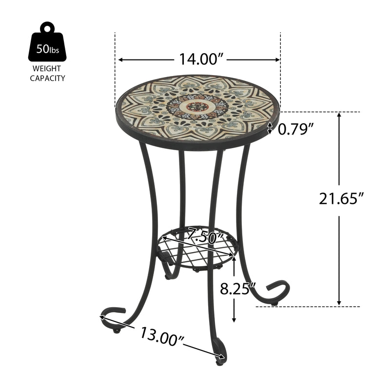 Patio Side Table with Shelf, Brown and Black, photo 2 of 10
