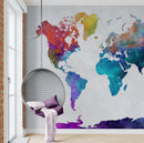 World Map Watercolor Wallpaper – Color Splash Wall Mural.
