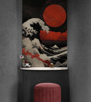 Red Great Wave off Kanagawa Wall Mural. Urban Decor.
