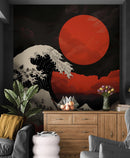 Red Great Wave off Kanagawa Wall Mural. Urban Decor.