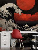 Red Great Wave off Kanagawa Wall Mural. Urban Decor.