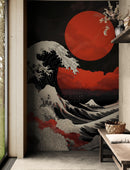 Red Great Wave off Kanagawa Wall Mural. Urban Decor.