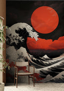 Red Great Wave off Kanagawa Wall Mural. Urban Decor.