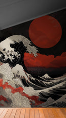 Red Great Wave off Kanagawa Wall Mural. Urban Decor.