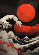Red Great Wave off Kanagawa Wall Mural. Urban Decor.