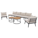 6-Piece Outdoor Sectional Sofa Set with Round Nesting Coffee Tables and Seating Sofa with Cushions for Patio, Porch and Garden (Beige)