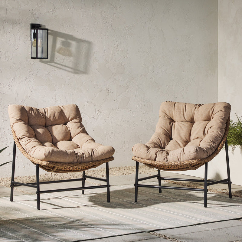 Papasan Outdoor Patio Scoop Chairs, Set of 2