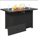 Outdoor 2 In 1 Propane Fire Pit Table With Lid & Glass Shield, Rectangular Fire Table, Lava Rock & Cover - Black by HouseOfZazla