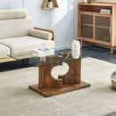 A rectangular modern and fashionable coffee table with tempered glass tabletop and wooden color MDF legs. Suitable for living room.47.2"x25.5"x18"