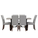 7-piece Modern Dining Table Set, Gray Sintered Stone Dining Table with 6 Tufted Upholstered Chairs, 63-inch Rectangle Dining Table for Dining Room