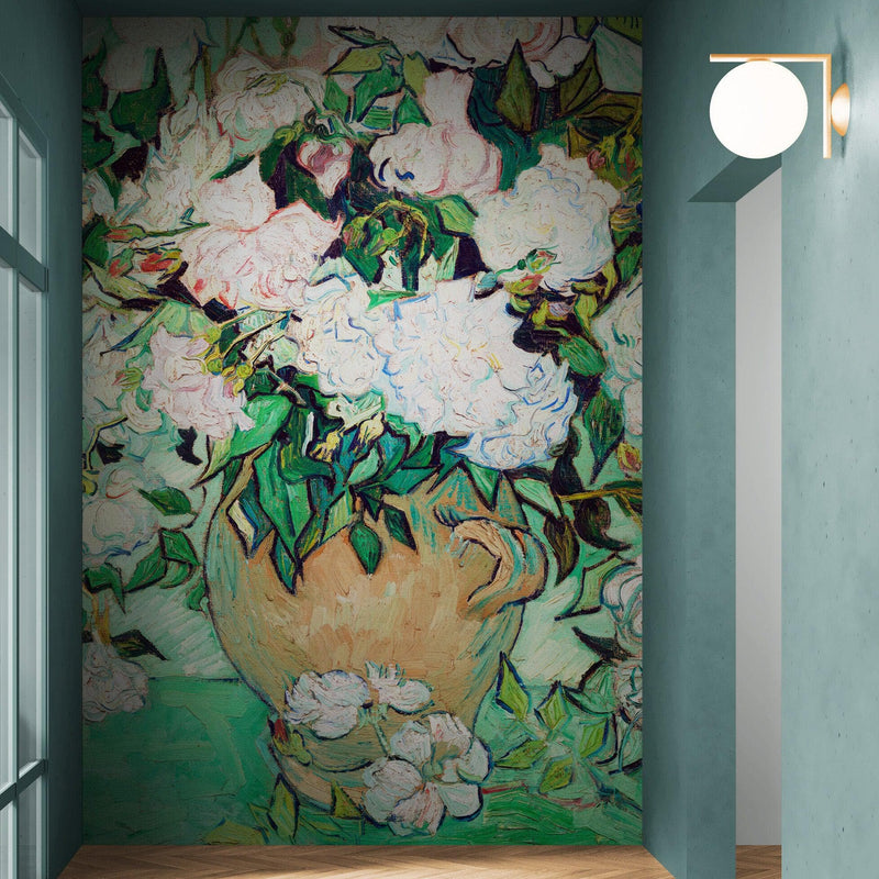 Vincent Van Gogh White Flowers in Vase Wall Mural.