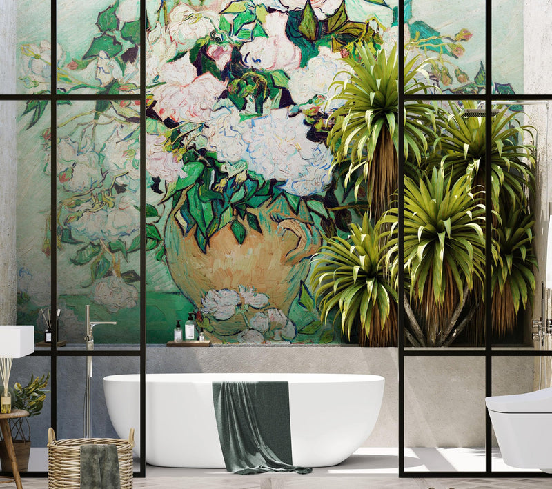 Vincent Van Gogh White Flowers in Vase Wall Mural.