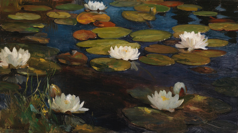 Albert Edelfelt Water Lilies Painting Wallpaper Mural.