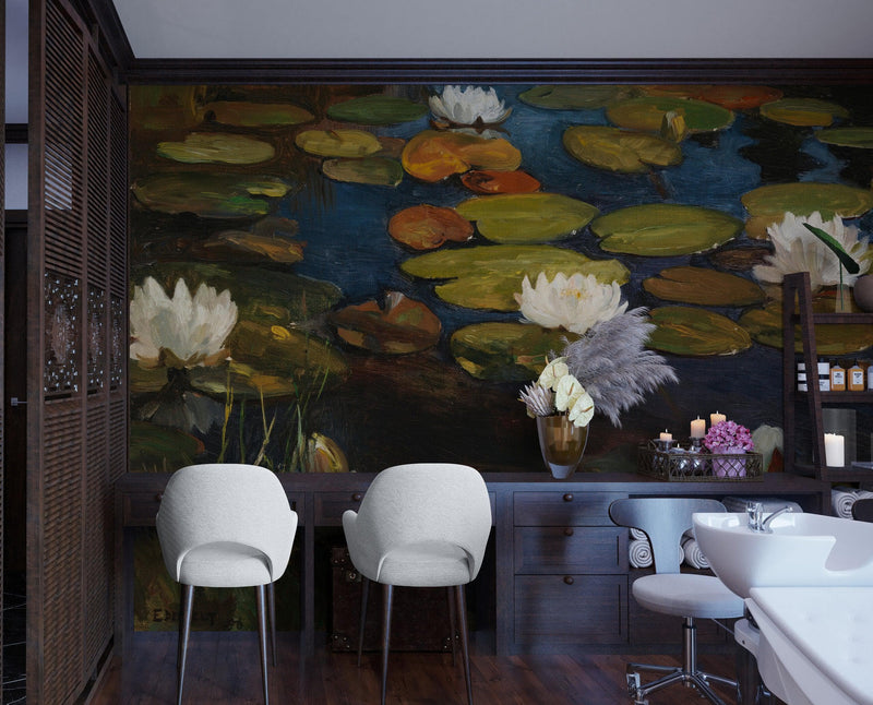 Albert Edelfelt Water Lilies Painting Wallpaper Mural.