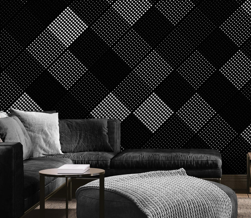 Modern Black and White Polka Dot Peel and Stick Wall Mural.