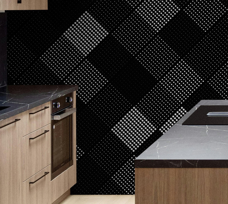Modern Black and White Polka Dot Peel and Stick Wall Mural.