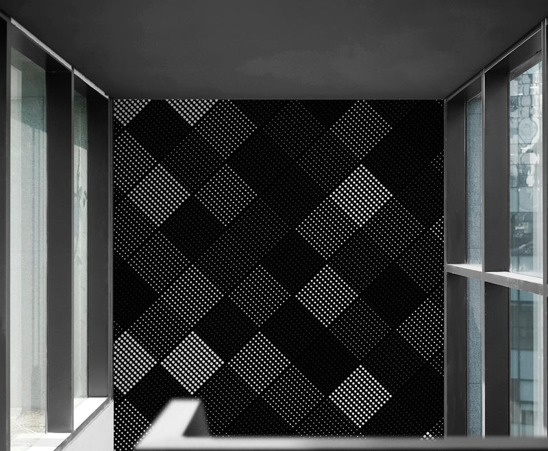 Modern Black and White Polka Dot Peel and Stick Wall Mural.