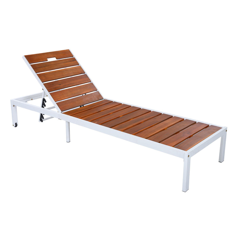Outdoor Chaise Pool Lounge Chairs With Adjustable Backrest - Brown / White, photo 7 of 17