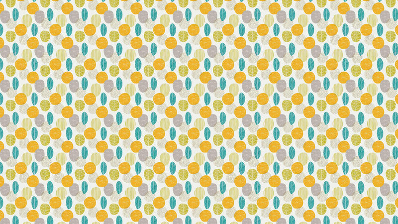 Autumn Leaves Wallpaper. Yellow, Grey, Teal Leaf Wall Mural.