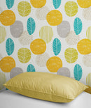Autumn Leaves Wallpaper. Yellow, Grey, Teal Leaf Wall Mural.