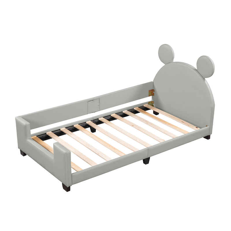 Walker Edison | Twin Size Faux Leather Daybed with Cartoon Ears Shaped Headboard