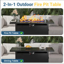 Outdoor 2 In 1 Gas Fire Pit Table With Lid & Glass Shield, Stainless Burner, Lava Rock, Rectangular Design - Black by HouseOfZazla