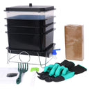 Durable Worm Farm Composting Bin With 4 Tray System For Food Waste Recycling Plastic - Black