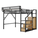 Queen Size Loft Bed & Stairs, Storage Shelves, Wardrobe - Black / Wood by HouseOfZazla