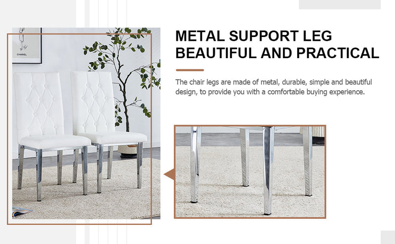 4-piece dining chair set, modern style kitchen soft cushion high backrest, with embedded buttons, metal leg office chair, suitable for restaurants, offices, and restaurants.