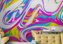 Vibrant Neon Ink Swirl Wallpaper. Abstract Pink, Yellow & Blue Colors.