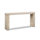 Veda 63' Reclaimed Wood Stacked Geometric Waterfall Console Table, Whitewashed Natural Reclaimed Pine Wood