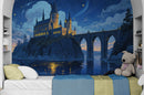 Magical Hogwarts Castle Twilight Wallpaper Mural. Wizardly World Fantasy Theme Wall Art.