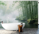 Foggy Bamboo Forest River Wallpaper Mural.