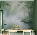 Foggy Bamboo Forest River Wallpaper Mural.