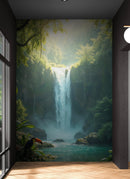 Tropical Rainforest Waterfall Wallpaper Wall Mural.