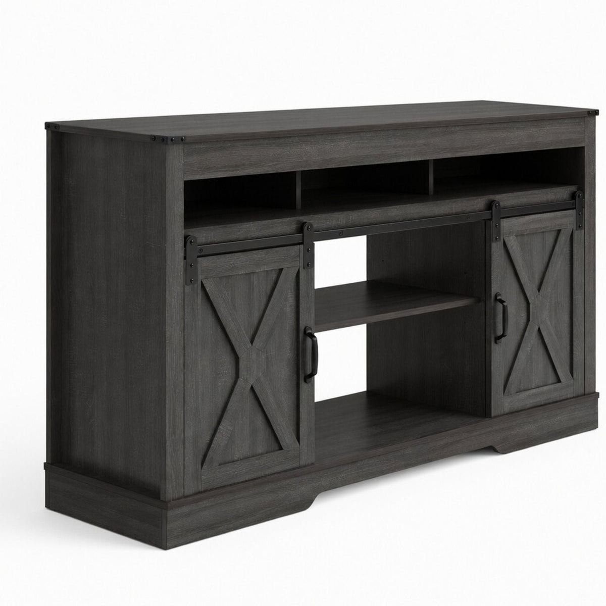 Farmhouse TV Stand With Sliding Barn Doors & Adjustable Storage, photo 30 of 40
