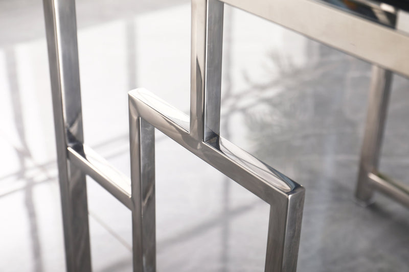 3 Pieces Silver Square Nesting Glass End Tables- Small Coffee Table Set- Stainless Steel End Tables with Dark Gray Tempered Glass- 18" Modern Minimalist Small Coffee Tables for Living Room