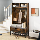 69 Inches Tall Hall Tree 4-in-1 Coat Rack with Seat Cushion and Shoe Storage-Rustic Brown
