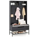 69 Inches Tall Hall Tree 4-in-1 Coat Rack with Seat Cushion and Shoe Storage-Rustic Brown by DirectDeals