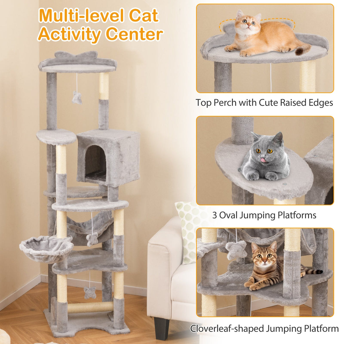 69 Inch Multi-level Cat Tree with Top Perch and Cozy Condo, photo 7 of 8