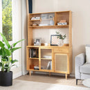 69 Inch Wine Bar Kitchen Cabinet with Sliding Tempered Glass and Rattan Door-Natural by LJGDeals