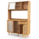 69 Inch Wine Bar Kitchen Cabinet with Sliding Tempered Glass and Rattan Door-Natural by LJGDeals