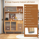 69 Inch Wine Bar Kitchen Cabinet with Sliding Tempered Glass and Rattan Door-Natural by LJGDeals