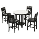 5-piece Counter Height Dining Round Table Set with One Faux Marble Top Dining Table and Four PU-leather Chairs,Dark Espresso