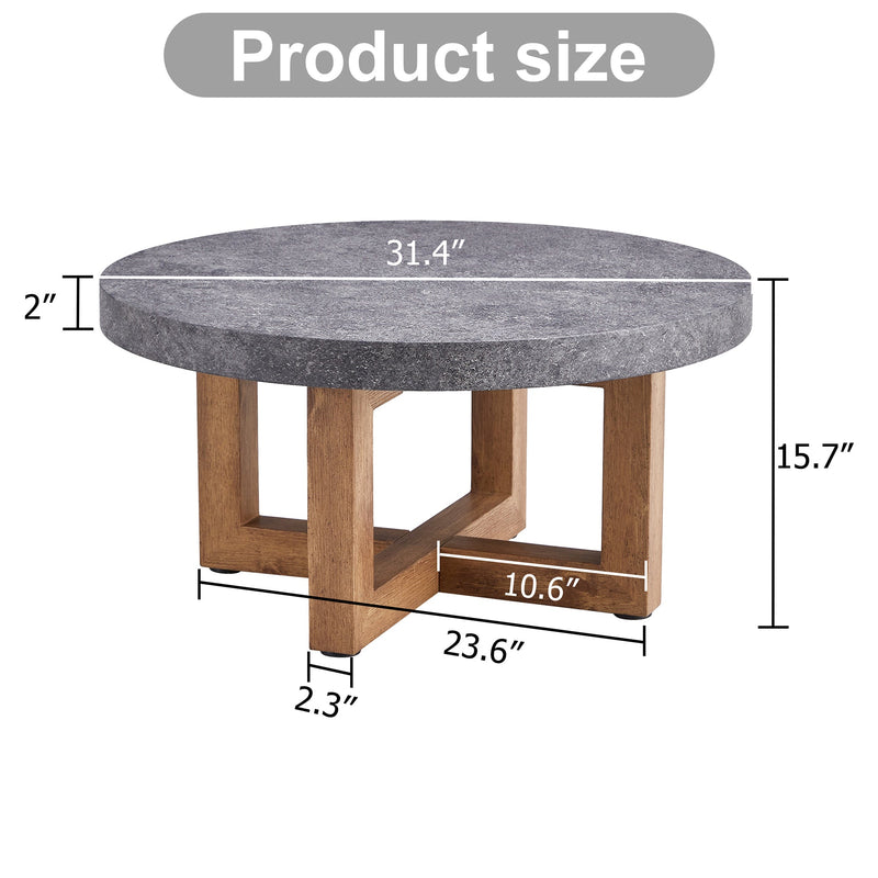 A modern retro circular coffee table with a diameter of 31.4 inches, made of MDF material, suitable for living rooms
