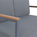 4 Piece Outdoor Sofa Set with Acacia Wood Top, Padded Patio Conversation Table Chair Set w/Coffee Table for Garden, Backyard, Poolside Dark Grey Cushion