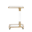 Glass Top C Shape Square Table With Metal Base For Living Room by Unique Piece Furniture