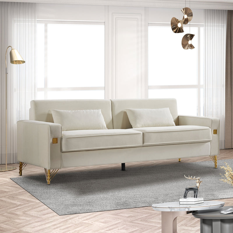 85.44" Modern Velvet Couch with Gold Legs,Upholstered Sofa for Living Room
