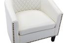 accent Barrel chair living room chair with nailheads and solid wood legs white pu leather