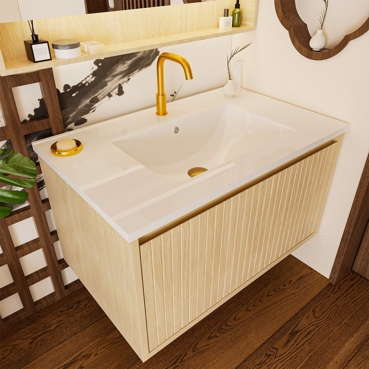 Wall Mounted Floating Bathroom Vanity With Sink And Drawers, photo 22 of 40